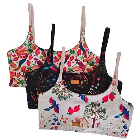 Kit 03 Top Duplo Com Alças Ajustáveis Inspiração
