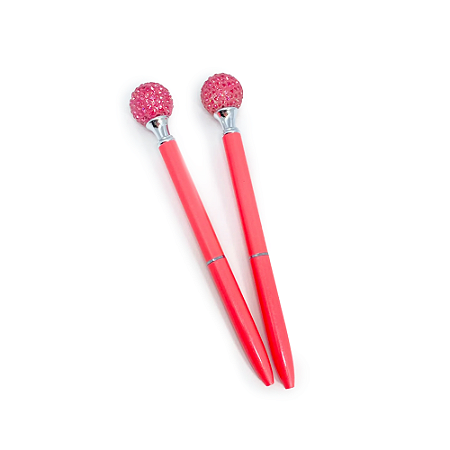 Caneta Bola Strass Rosa
