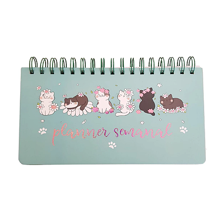 Bloco Planner Semanal Gatinho Verde