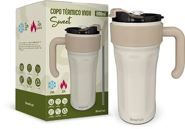 Copo Térmico Sweet C/ Canudo 800ml - Bege