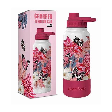 Garrafa Térmica Sun Max c/ base silicone 800ml - Borboleta