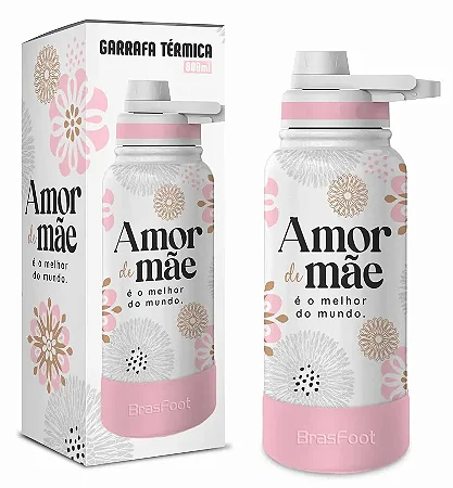Garrafa Térmica Sun Max c/ base silicone 800ml - Mãe melhor amor do mundo