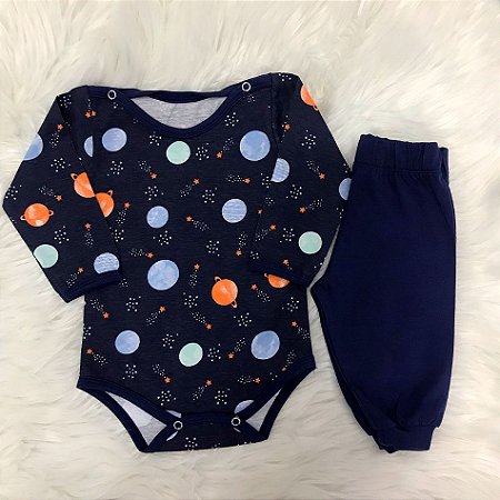 Conjunto de Body de Bebê Longo Space Azul