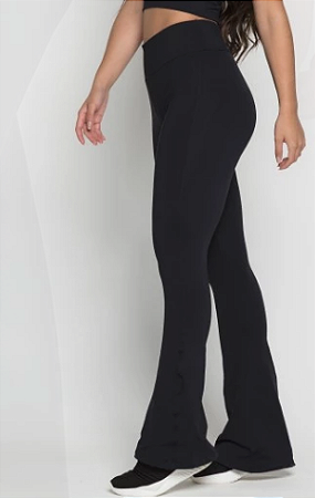 Calça Feminina Adulto - Em Malha Coton Flare - Preta Flanelada - Marialicia - Ref 52269