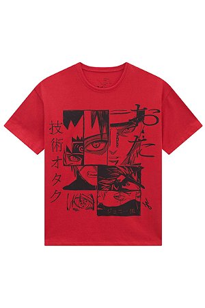 Camiseta Masculina Infantil Manga Curta Naruto Johnny Fox -Vermelha REF60176