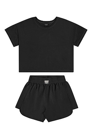 Conjunto Feminino Manga Curta Juvenil Preto Básico - Ref 271513 - Elian