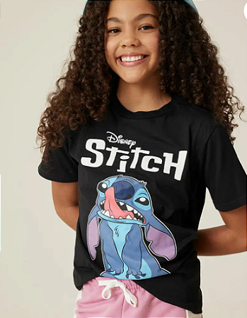 Camiseta Juvenil Feminina Stitch Disney - Preta