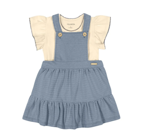 Conjunto Bebê Menina Salopete Babados e Blusa - Colorittá - Ref 71182