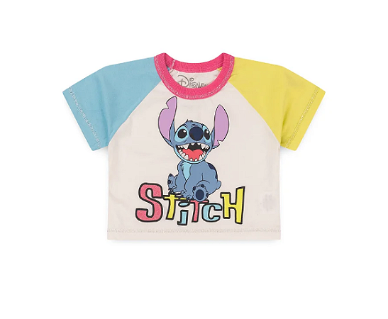 Croped Camiseta Manga Curta Infantil Feminina Stitch - Colorido