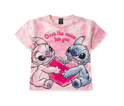 Blusa Camiseta Manga Curta Infantil Feminina Stitch - Colorido