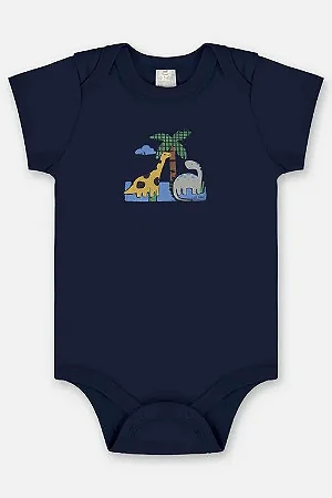 Conjunto Body Manga Curta para Bebê Menino em Suedine (Azul Marinho) - Ref 45661 Up Baby