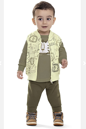 Conjunto Infantil Menino Blusa Manga Longa e com Colete Moletom - Conjunto 3 peças - Elian - Ref 201373