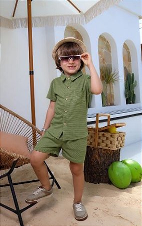Conjunto Masculinino Infantil Camisa e Bermuda - Conjunto Guilherme - VERDE