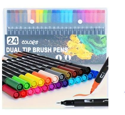 Caneta Brush Pen - Ponta Dupla - Kit 24 Cores - 2 Em 1 - Canetinha