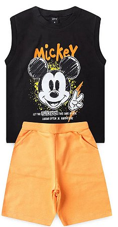 Conjunto Masculino Infantil - Regata Mickey - Preto e Laranja - Mickey