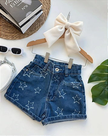 Short Jeans Feminino Estampa em Estrela