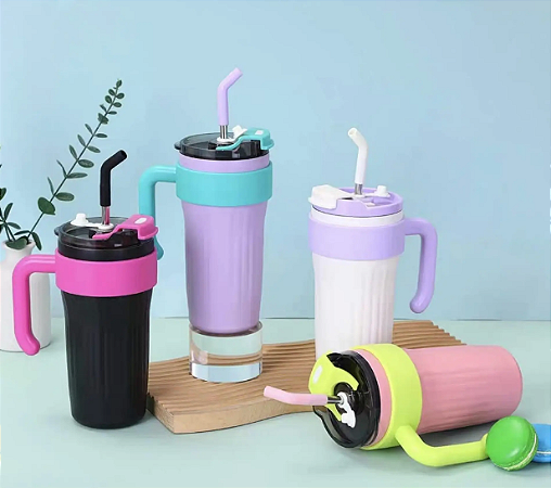 Caneca Copo Térmico - 800ml Aço Inox - Com Tampa com Canudo E Alça - 800 Ml