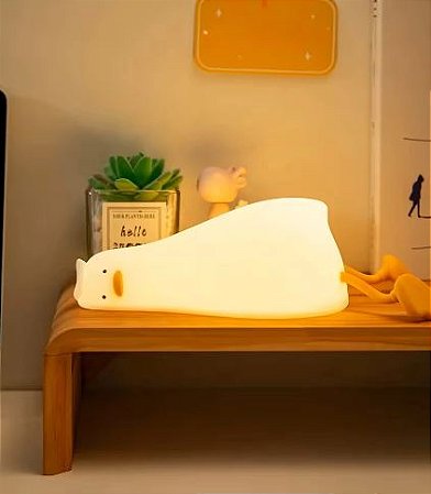 Luminária Noturna Touch de Silicone com LED - Recarregável USB - Com Timer e Sensor de toque- Luz Suave, Abajur, Decoração para quarto - (Patinho)