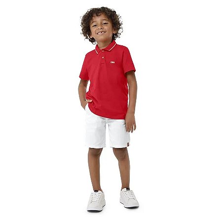 Conjunto Menino Camisa Polo Meia Malha e Jeans Com Elastano - Carinhoso -VERMELHO REF112480
