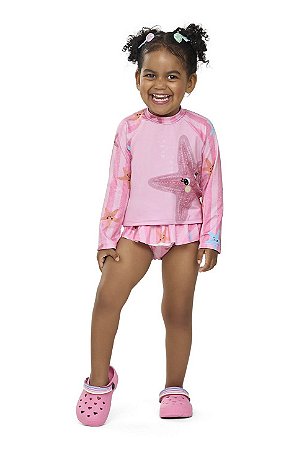 Biquini Infantil Feminino Conjunto Blusa e Calcinha Rosa - Estrela do Mar - Elian - Ref 232391