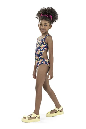 Maio Feminino Infantil Em Malha Com Proteção UV Estampado Borboletas - Ref 232065 - Elian