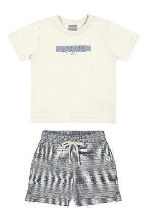 Conjunto Infantil Masculino com Camiseta em Meia Malha e Bermuda em Tecido Listrado Eco - Colorittá - Ref 72196