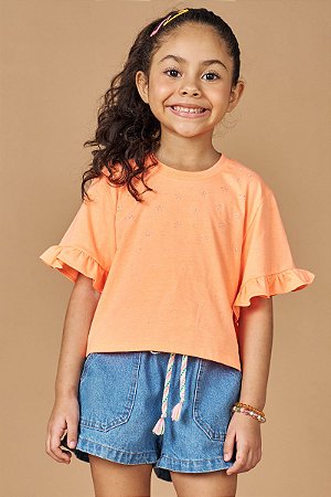 Blusa Feminina Infantil Boxy em Meia Malha Laranja - Ref 77176 Kukiê