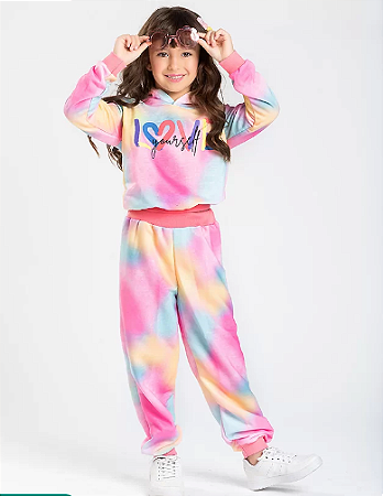 Abrigo Feminino Conjunto Cropped em Moletom e Calca Jogger Tie Dye Molekada Mania de Marias Loja Infantil