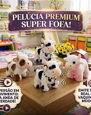 Vaquinha de Pelúcia - Anda e Emite Som - Brinquedo Infantil Interativo - Pelúcia Premium Super Fofinho