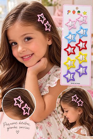 Cartelado com 10 Presilhas Tic Tac - Presilha Estrela - Para Cabelo - Penteado