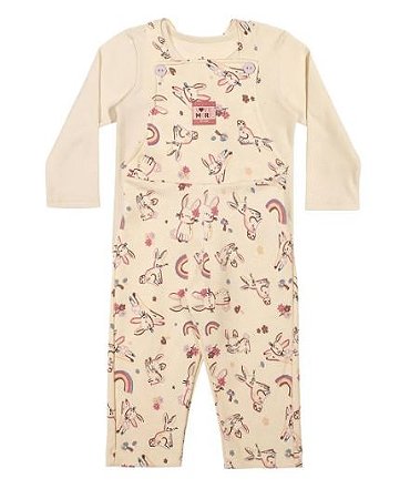 Conjunto Bebê Menina Jardineira Inverno - Estampa Coelhinhos Off - Elian - Ref 211740
