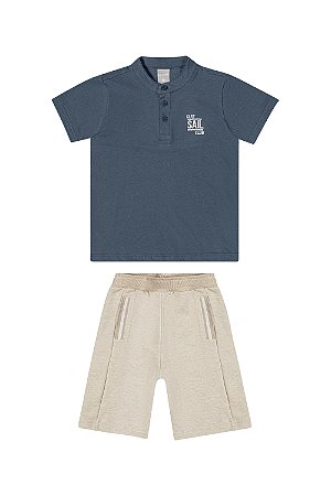 Conjunto Masculino Infantil Camiseta e Bermuda Em Cotton Azul - Ref 74129 - Coloritta