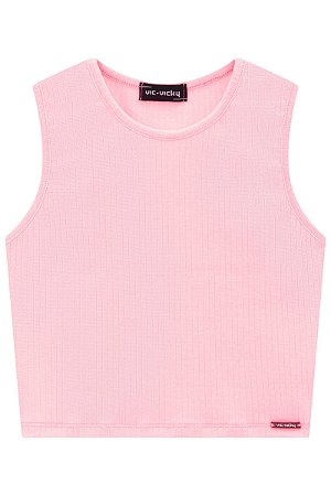 Blusa Feminina Infantil Cropped Regata em Malha Canelada VicVicky -Rosa Neon REF60075