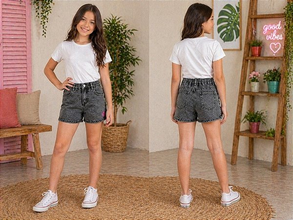 Short Jeans Preto - Feminino Infatil - Tiroliro - Ref-TFB 4003