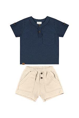 Conjunto Masculino Infantil Manga Curta Azul\Nude - Ref 34263 - Quimby