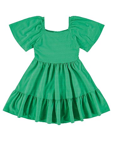 Vestido Infantil com Decote Quadrado em Malha Trabalhada Malwee -Verde REF107888