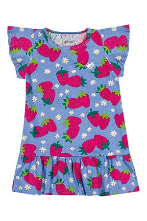 Vestido Infantil Manga Curta em Algodao Elian -Azul Estampado REF211401