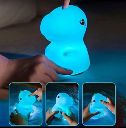 Luminária Dinossauro - Abajur Silicone - Muda Cor Recarregável - Led
