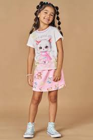 Conjunto de Blusa em Meia Malha e Short Saia em Fly Tech - Ref 78382 - Kukiê