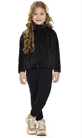 Abrigo Feminino Infantil Jaqueta Plush Com Ziper e Calça Legging Flanelada - Elian - Ref 252065