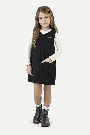 Vestido Jardineira Feminino Infantil e BLusa Manga LOnga  - Colorittá - Ref 75234