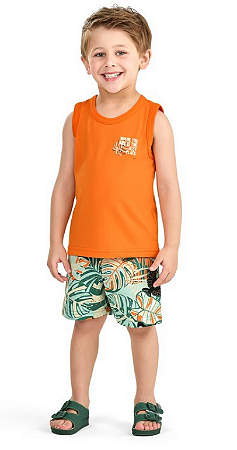 Conjunto Elian Masculino Infantil Camiseta Regata e Short Moletinho Estampado Algodão - Elian-  Ref 221561