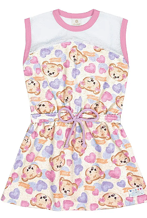 Vestido Urso Rosa Moletinho - Abrange - Ref 11958