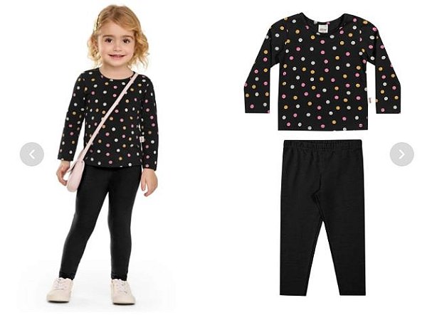 Conjunto Longo Fino Infantil Menina Cotton Poá - Blusa Manga Longa Fina e Legging Fina - Elian - Ref 232338