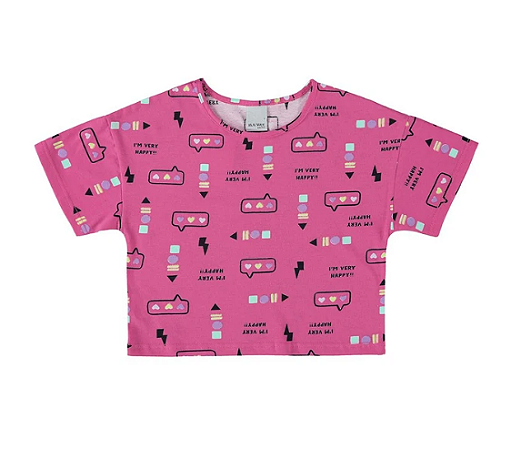 Malwee Kids - Blusa Rosa Escuro Box I'M Very Happy Menina - Ref 120202