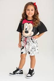 Conjunto Infantil Feminino Estampa Minnie e Margarida - Preto e Branco