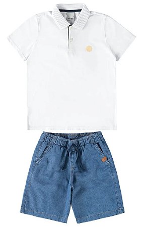 CONJUNTO INFANTIL MENINO CAMISETA E BERMUDA EM JEANS MALWEE KIDS REF113188