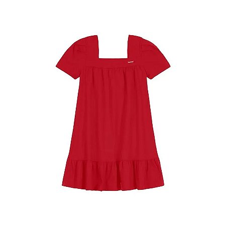 Vestido Menina Decote Quadrado Em Malha Texturizada Carinhoso - VERMELHO REF116244