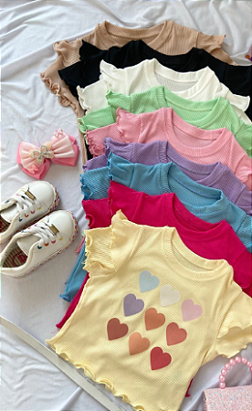 CRoped Canelado Blusa Infantil Feminina - Estampa Coração