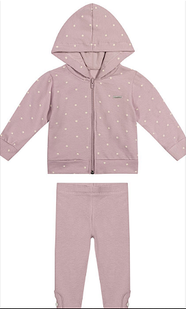 Conjunto Abrigo Feminino Jaqueta Com Capuz e Ziper e Calça Legging Flanelada Rosé - Colorittá - Ref 71230